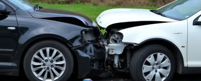 A car that has been hit by another car.