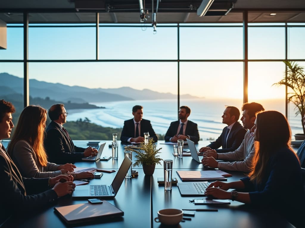 A group of people sitting around a table. A group of people sitting around a table.