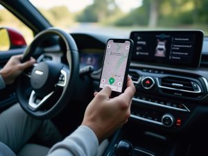 Oceanside 3 A person holding their phone while driving.