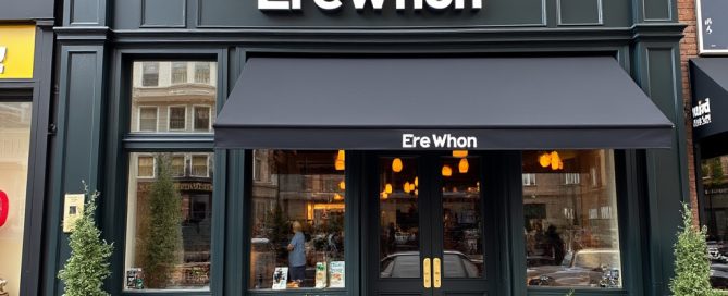 A store front of erewhon with people walking around.