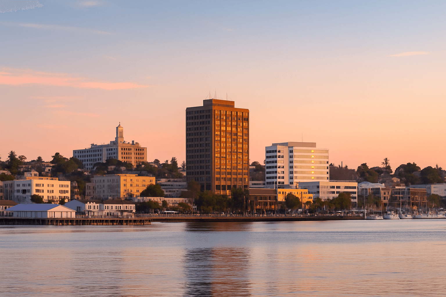 Personal Injury Trial Attorney Locations 4 City skyline reflecting on calm water.