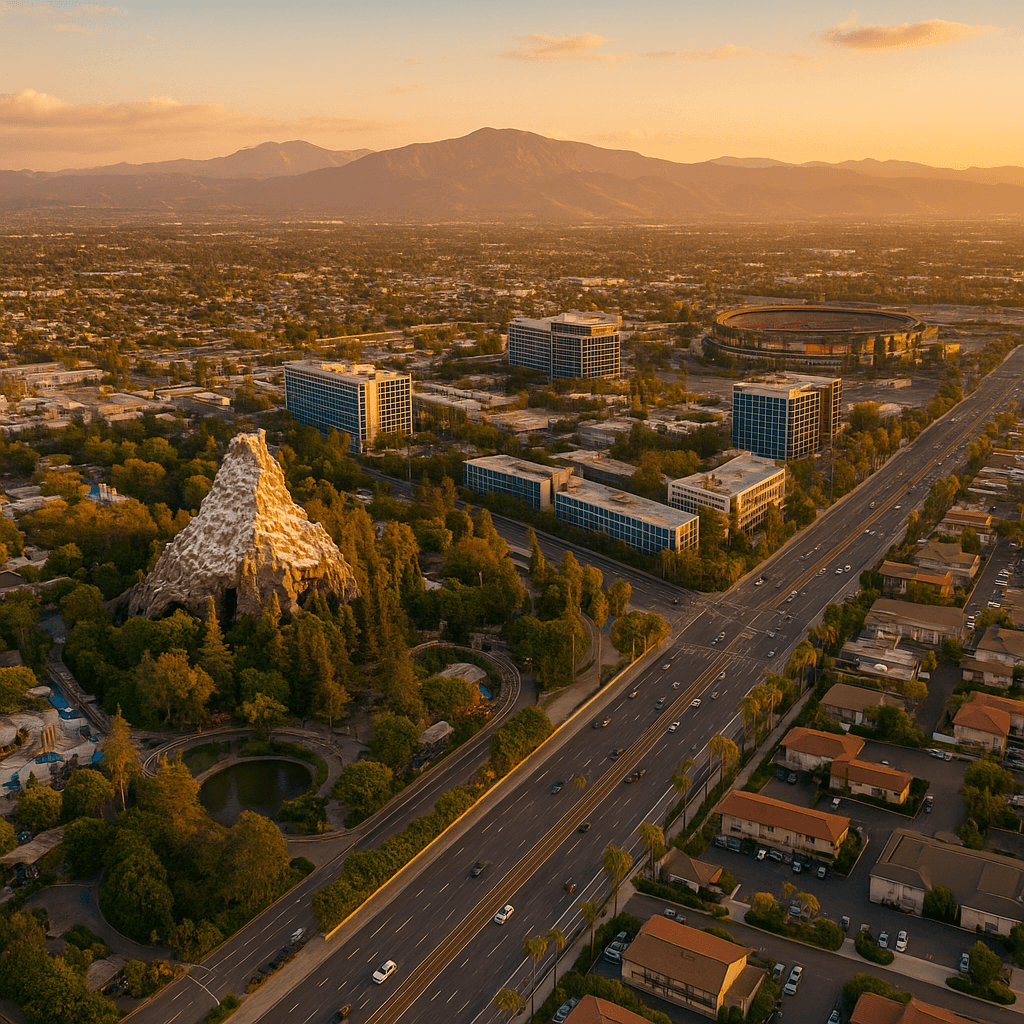 Personal Injury Trial Attorney Locations 19 Cityscape with mountain and buildings at sunset.