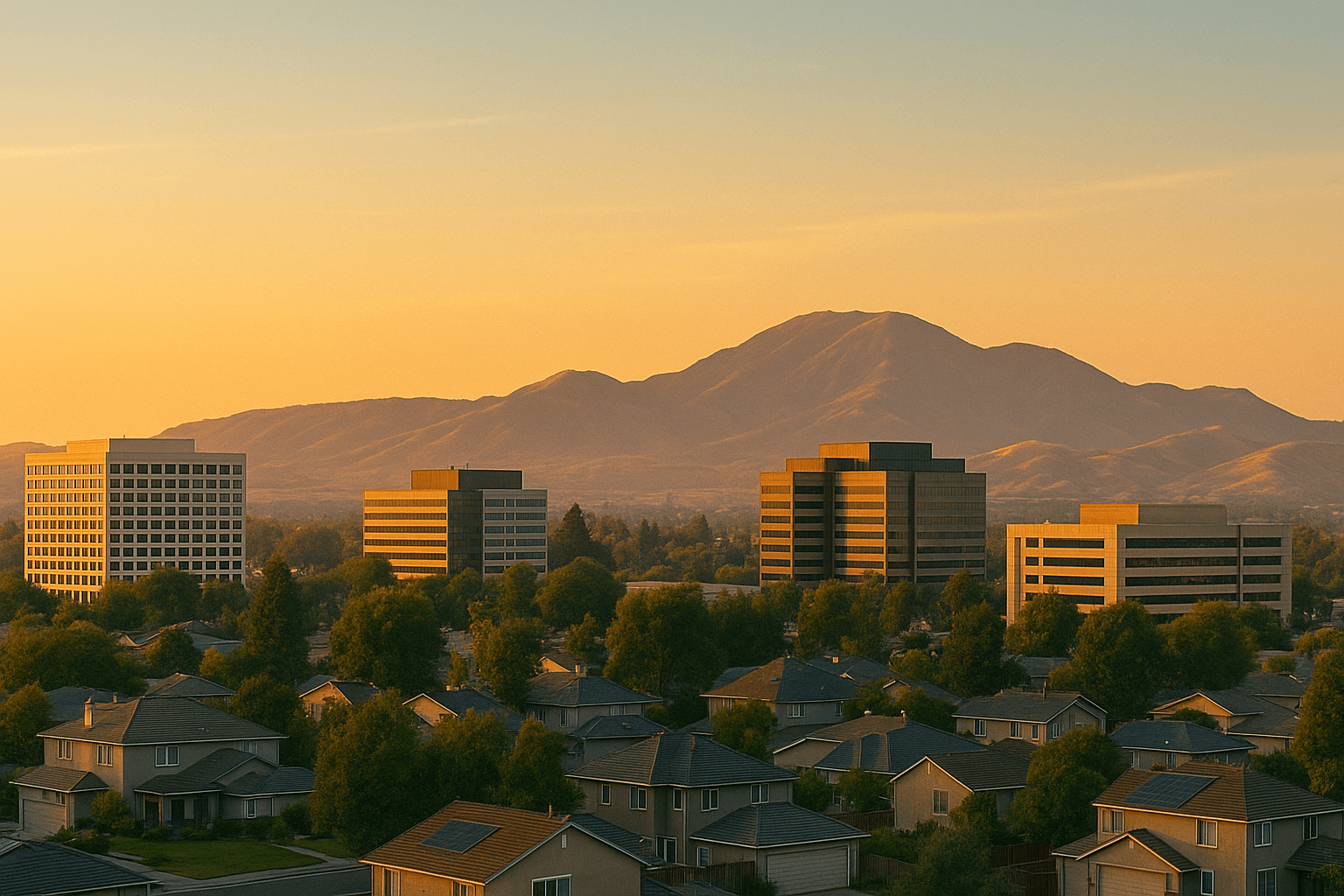 Personal Injury Trial Attorney Locations 8 Cityscape with mountains at sunset.