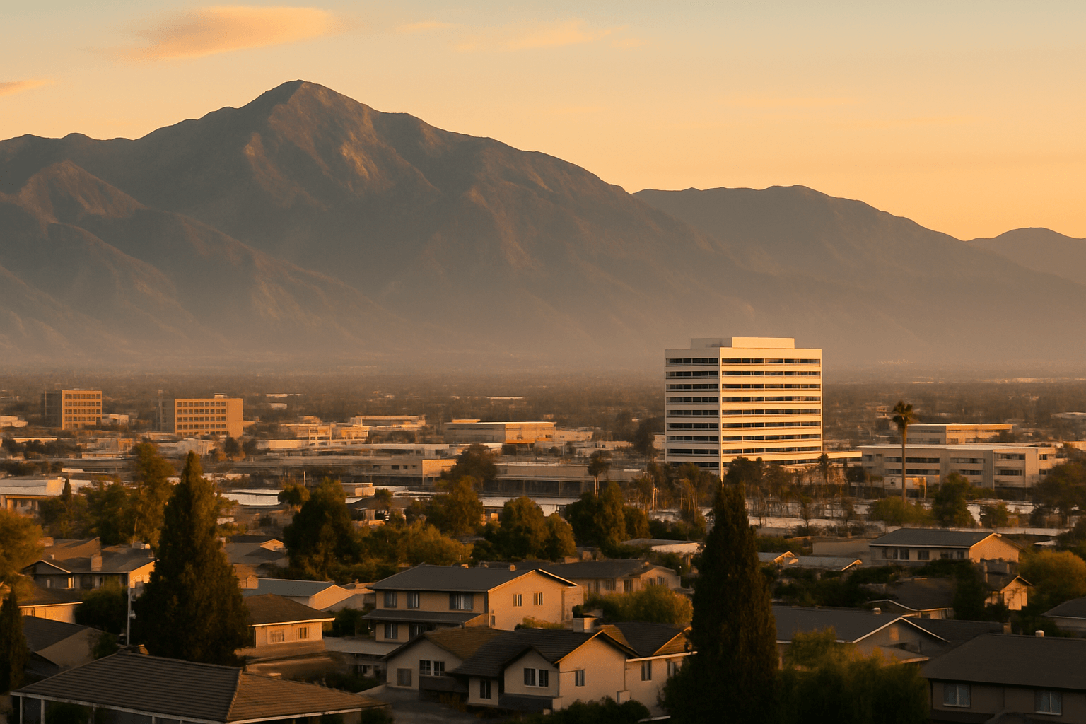 Personal Injury Trial Attorney Locations 10 Cityscape with mountains during sunset.