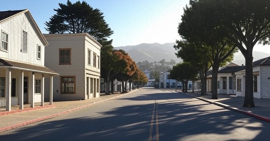 Personal Injury Trial Attorney Locations 36 Empty street with trees and buildings, mountains background.