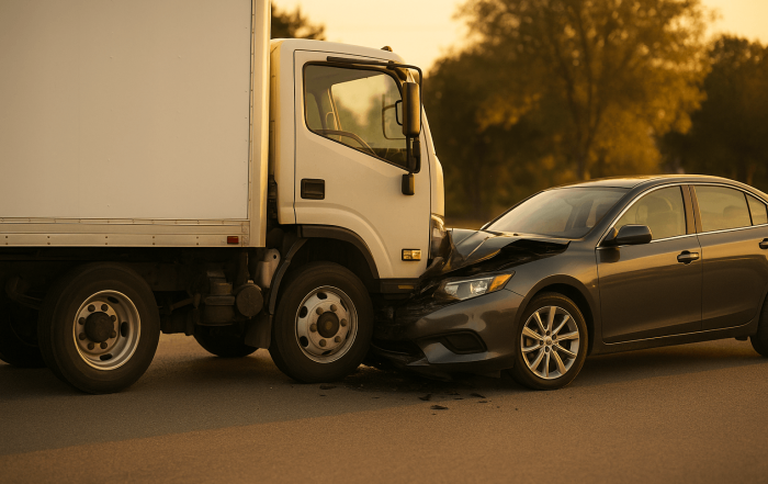 Home 2 Truck and car collision on road.