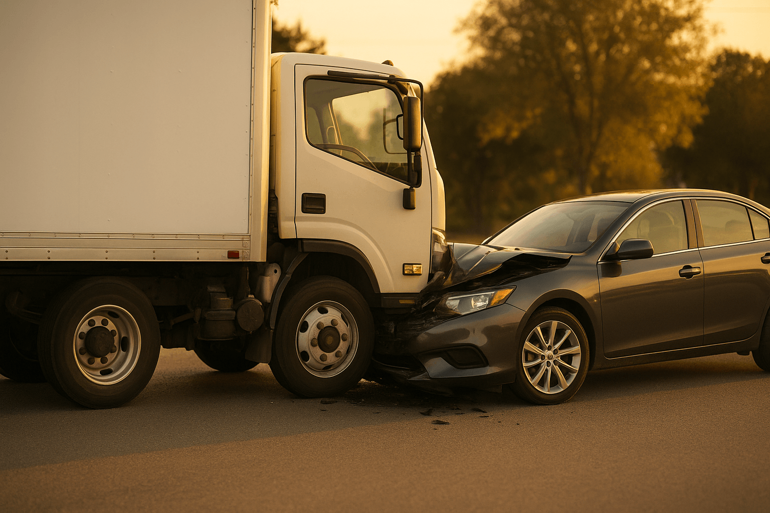 Truck and car collision on road. Truck and car collision on road.