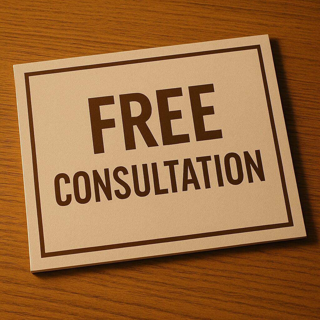 Free consultation sign on wooden surface. Free consultation sign on wooden surface.